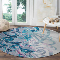 Turquoise Paua Shell Maori Round Carpet Koru Kowhaiwhai LT7 - Polynesian Pride