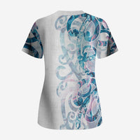 Turquoise Paua Shell Maori Scrub Top Koru Kowhaiwhai LT7 - Polynesian Pride