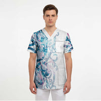 Turquoise Paua Shell Maori Scrub Top Koru Kowhaiwhai LT7 - Polynesian Pride