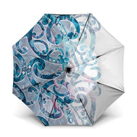 Turquoise Paua Shell Maori Umbrella Koru Kowhaiwhai LT7 One Size Folded 11.42 inch Opened Diameter 37.4 inch White - Polynesian Pride