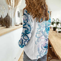 Turquoise Paua Shell Maori Women Casual Shirt Koru Kowhaiwhai - Polynesian Pride