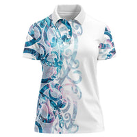 Turquoise Paua Shell Maori Women Polo Shirt Koru Kowhaiwhai LT7 Female White - Polynesian Pride