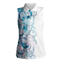 Turquoise Paua Shell Maori Women Sleeveless Polo Shirt Koru Kowhaiwhai LT7 Female White - Polynesian Pride