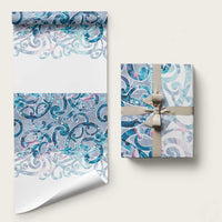 Turquoise Paua Shell Maori Wrapping Paper Koru Kowhaiwhai LT7 58" × 23" White - Polynesian Pride