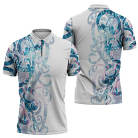 Turquoise Paua Shell Maori Zipper Polo Shirt Koru Kowhaiwhai LT7 - Polynesian Pride