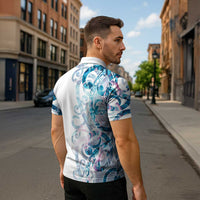 Turquoise Paua Shell Maori Zipper Polo Shirt Koru Kowhaiwhai LT7 - Polynesian Pride