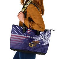 American Samoa Mix US Leather Tote Bag Flag Day Grunge Style LT7 Blue - Polynesian Pride