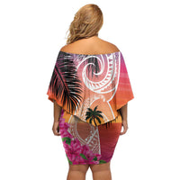 Guam Chamorro Family Matching Off Shoulder Short Dress and Hawaiian Shirt Artsy Latte Stone