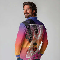 Guam Chamorro Long Sleeve Polo Shirt Artsy Latte Stone