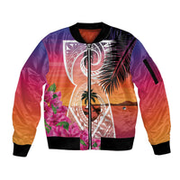 Guam Chamorro Sleeve Zip Bomber Jacket Artsy Latte Stone