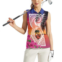 Guam Chamorro Women Sleeveless Polo Shirt Artsy Latte Stone LT7 - Polynesian Pride