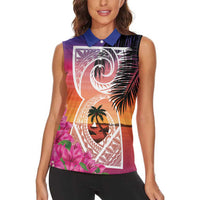 Guam Chamorro Women Sleeveless Polo Shirt Artsy Latte Stone LT7 - Polynesian Pride