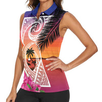 Guam Chamorro Women Sleeveless Polo Shirt Artsy Latte Stone LT7 - Polynesian Pride