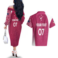 Personalised New Zealand Rugby Couples Matching Off The Shoulder Long Sleeve Dress and Hawaiian Shirt Aotearoa Champions - Pink Version