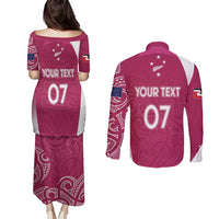 Personalised New Zealand Rugby Couples Matching Puletasi and Long Sleeve Button Shirt Aotearoa Champions - Pink Version