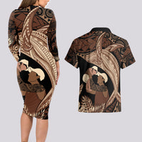 Father's Day Polynesian Pattern Couples Matching Long Sleeve Bodycon Dress and Hawaiian Shirt Tropical Humpback Whale LT7 - Polynesian Pride
