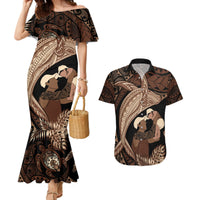 Father's Day Polynesian Pattern Couples Matching Mermaid Dress and Hawaiian Shirt Tropical Humpback Whale LT7 Brown - Polynesian Pride