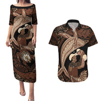 Father's Day Polynesian Pattern Couples Matching Puletasi and Hawaiian Shirt Tropical Humpback Whale LT7 Brown - Polynesian Pride