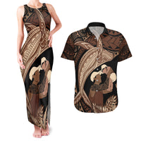 Father's Day Polynesian Pattern Couples Matching Tank Maxi Dress and Hawaiian Shirt Tropical Humpback Whale LT7 Brown - Polynesian Pride