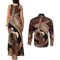 Father's Day Polynesian Pattern Couples Matching Tank Maxi Dress and Long Sleeve Button Shirt Tropical Humpback Whale LT7 - Polynesian Pride