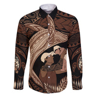 Father's Day Polynesian Pattern Family Matching Mermaid Dress and Hawaiian Shirt Tropical Humpback Whale LT7 Dad's Shirt - Long Sleeve Brown - Polynesian Pride