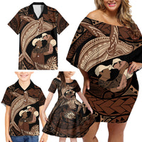 Father's Day Polynesian Pattern Family Matching Off Shoulder Short Dress and Hawaiian Shirt Tropical Humpback Whale LT7 - Polynesian Pride