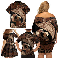 Father's Day Polynesian Pattern Family Matching Off Shoulder Short Dress and Hawaiian Shirt Tropical Humpback Whale LT7 - Polynesian Pride
