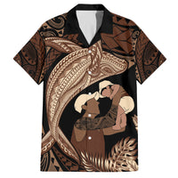 Father's Day Polynesian Pattern Family Matching Off Shoulder Short Dress and Hawaiian Shirt Tropical Humpback Whale LT7 Dad's Shirt - Short Sleeve Brown - Polynesian Pride