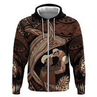 Father's Day Polynesian Pattern Hoodie Tropical Humpback Whale LT7 Zip Hoodie Brown - Polynesian Pride