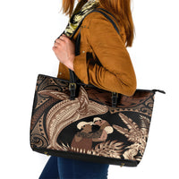 Father's Day Polynesian Pattern Leather Tote Bag Tropical Humpback Whale LT7 Brown - Polynesian Pride