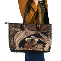 Father's Day Polynesian Pattern Leather Tote Bag Tropical Humpback Whale LT7 - Polynesian Pride