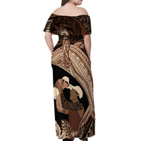 Father's Day Polynesian Pattern Off Shoulder Maxi Dress Tropical Humpback Whale LT7 - Polynesian Pride