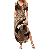 Father's Day Polynesian Pattern Summer Maxi Dress Tropical Humpback Whale LT7 Women Brown - Polynesian Pride