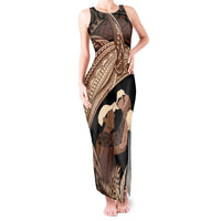 Father's Day Polynesian Pattern Tank Maxi Dress Tropical Humpback Whale LT7 Women Brown - Polynesian Pride
