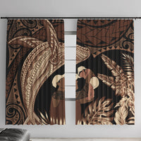 Father's Day Polynesian Pattern Window Curtain Tropical Humpback Whale LT7 With Hooks Brown - Polynesian Pride