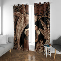 Father's Day Polynesian Pattern Window Curtain Tropical Humpback Whale LT7 With Grommets Brown - Polynesian Pride