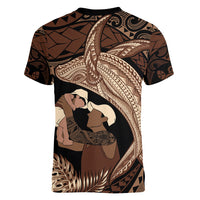 Father's Day Polynesian Pattern Women V-Neck T-Shirt Tropical Humpback Whale
