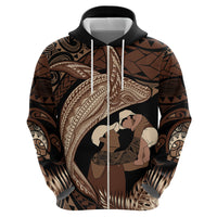 Father's Day Polynesian Pattern Zip Hoodie Tropical Humpback Whale