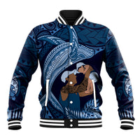 Father's Day Polynesian Pattern Baseball Jacket Tropical Humpback Whale - Navy LT7 Unisex Navy Blue - Polynesian Pride