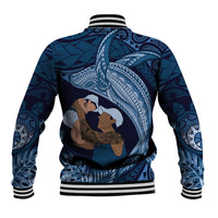 Father's Day Polynesian Pattern Baseball Jacket Tropical Humpback Whale - Navy LT7 - Polynesian Pride