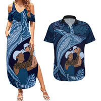 Father's Day Polynesian Pattern Couples Matching Summer Maxi Dress and Hawaiian Shirt Tropical Humpback Whale - Navy LT7 Navy Blue - Polynesian Pride