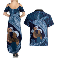 Father's Day Polynesian Pattern Couples Matching Summer Maxi Dress and Hawaiian Shirt Tropical Humpback Whale - Navy LT7 - Polynesian Pride