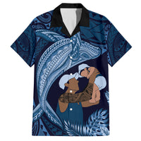 Father's Day Polynesian Pattern Family Matching Puletasi and Hawaiian Shirt Tropical Humpback Whale - Navy LT7 Dad's Shirt - Short Sleeve Navy Blue - Polynesian Pride