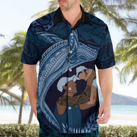 Father's Day Polynesian Pattern Hawaiian Shirt Tropical Humpback Whale - Navy LT7 - Polynesian Pride