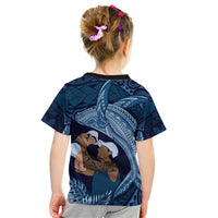 Father's Day Polynesian Pattern Kid T Shirt Tropical Humpback Whale - Navy