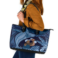 Father's Day Polynesian Pattern Leather Tote Bag Tropical Humpback Whale - Navy LT7 Navy Blue - Polynesian Pride