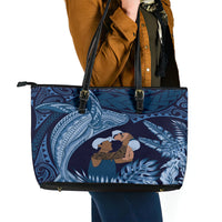 Father's Day Polynesian Pattern Leather Tote Bag Tropical Humpback Whale - Navy LT7 - Polynesian Pride