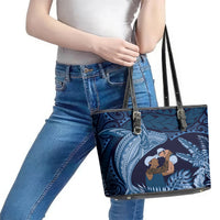 Father's Day Polynesian Pattern Leather Tote Bag Tropical Humpback Whale - Navy LT7 - Polynesian Pride