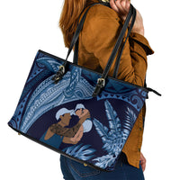 Father's Day Polynesian Pattern Leather Tote Bag Tropical Humpback Whale - Navy LT7 - Polynesian Pride