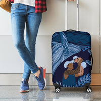 Father's Day Polynesian Pattern Luggage Cover Tropical Humpback Whale - Navy LT7 - Polynesian Pride